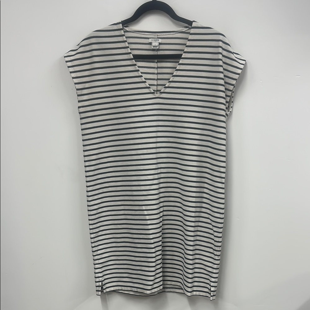 J crew navy white Striped V-Neck Dress s